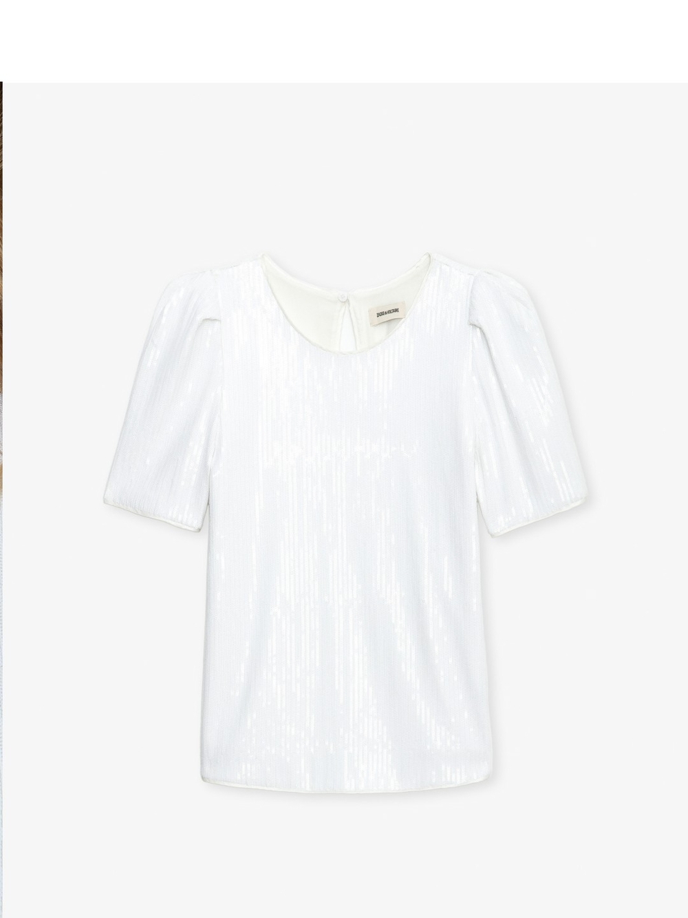 Zadig Et Voltaire Tchao White Sequin Puff-Sleeve Top